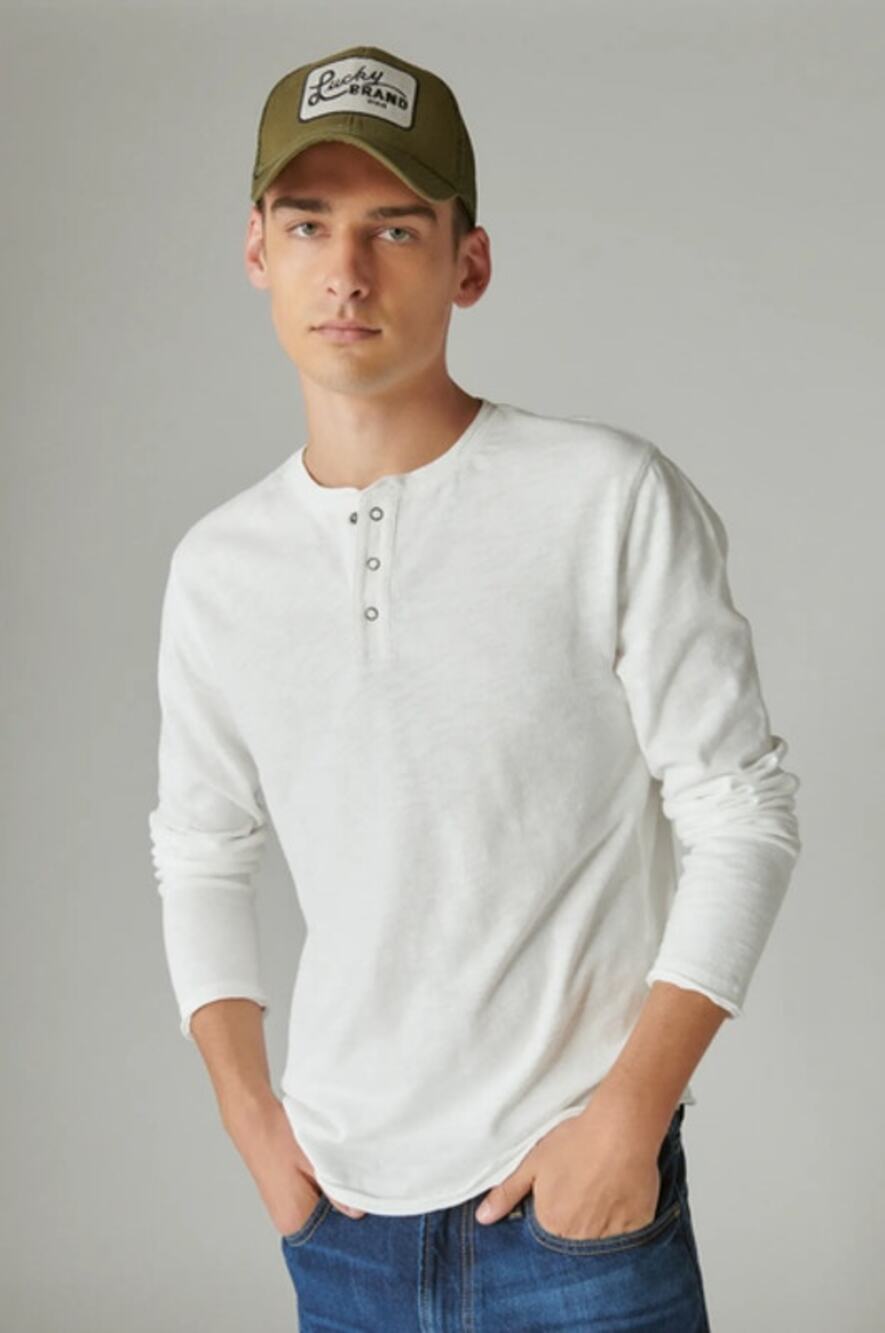 Lucky Brand Weekend Slub Jersey Long Sleeve Henley White Men’s 2XL